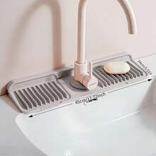 Morandi Design Faucet Drain Mat, Splash-Resistant Silicone, Multipurpose For Kitchen And Bathroom Countertops - Gris1 - View 3