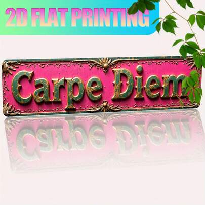 2D Flat, 1pc Vintage Latin "Carpe Diem" Sign - Pink & Teal Rustic Style Decor - Durable Metal Plaque, Suitable For Home, Cafe, Bar, Garage - Easy Wall Hanging Art - Perfect Housewarming, Christmas, Valentine's Gift - Carpe Diem Decor, Bar Sign, Classic Font, Distressed Finish, 2D Flat
