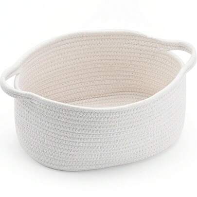 Cute Woven Cotton Rope Basket With Handle Empty Decorative Gift Basket For Baby Shower, Graduation, Mother's Day, Nursery Storag