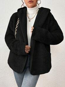 Teddy Plush Coat With Hood And Pockets, New Winter Item, Imported. - 經典黑 - 查看 2