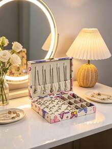 1pc Chinese Style Jewelry Storage Box, Jewelry Organizer Box, Earring & Jewelry Box, Vanity Organizer, Home Storage & Organization, Bedroom Decor, Perfect Gift For Women, Elegant Jewelry Box For Earrings, Necklaces, Bracelets, Rings - Multicolor - View 5