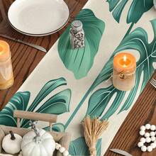 1pc Realistic Turtle Shell Bamboo Leaf Pattern Table Runner, Deep Green & Beige Natural Color, Fresh Pastoral Style, Large Size, Suitable For Home Gatherings, Indoor/Outdoor Decor, Entryway, Coffee Table, Living Room Ambiance, Kitchen Dining, Natural Holiday Gift - Green - View 9