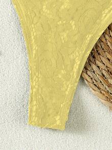 New Brown Solid Color Minimalist Elegant Beach Vacation Date Party Swimwear Set For Women, Summer - Yellow - View 5