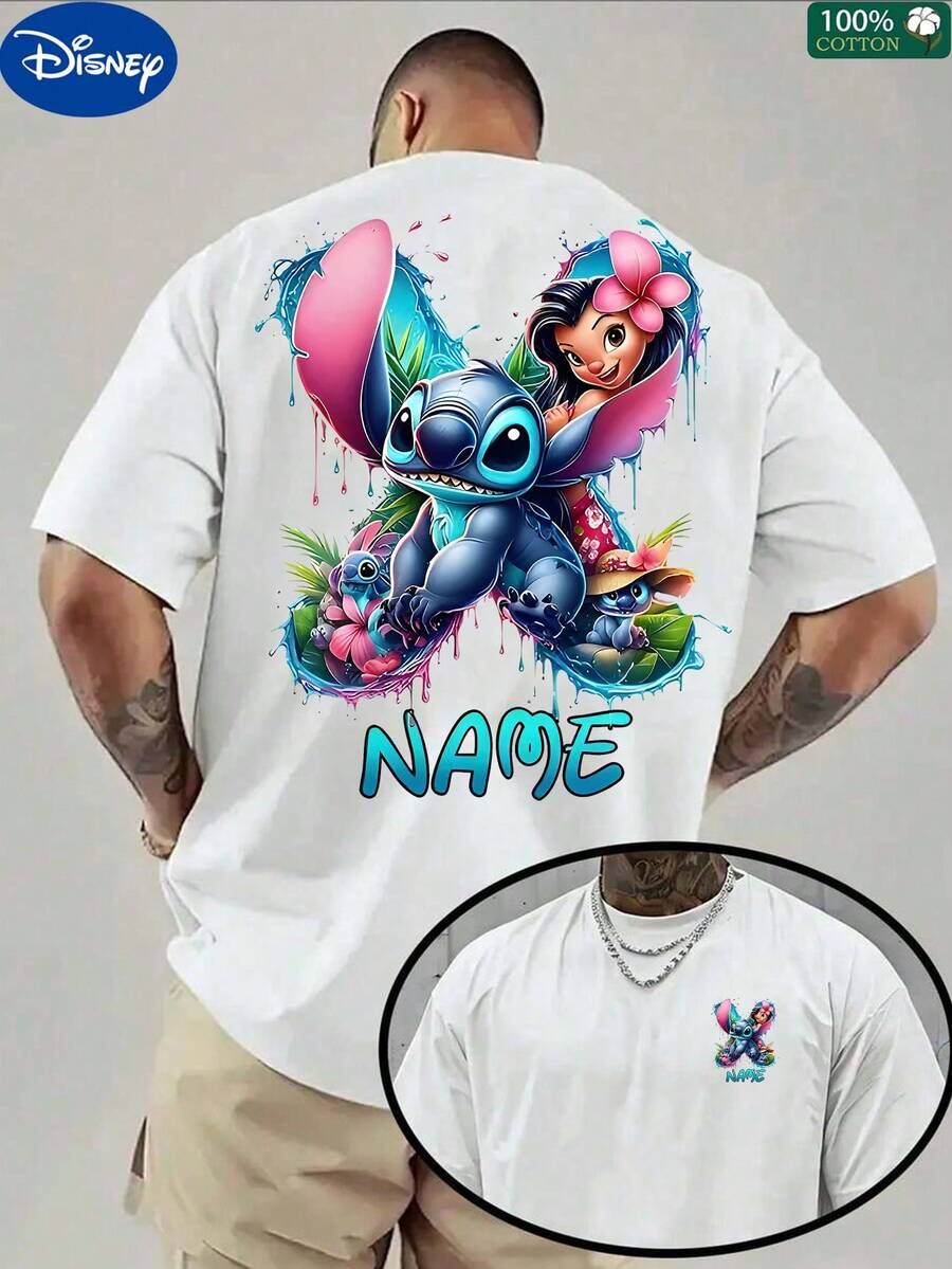Disney ShirtMen's Custom Stitch & Lilo White Tee, Father's Day Gift For Men,4th Of July, Disney Collaboration - 白色 - 查看 1
