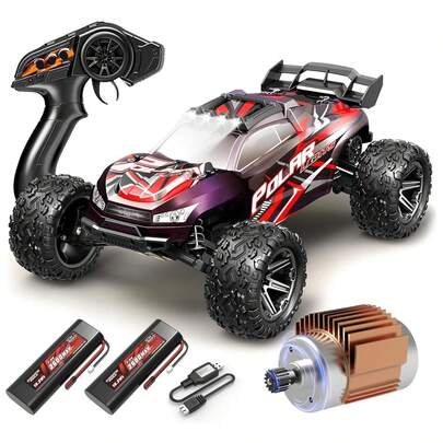 All Terrain 1:8 Scale 2.4G Large RC Car - 45KM/H High Speed Off-Road Racing - Drifting Climbing Vehicle - Comes With 2 Batteries - Steel Metal Chassis Armour - LED Lights - Proportional Throttle - High Precision ESC - Birthday Christmas Easter Gifts Durable Plastic Body For Hobby