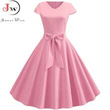 Vestido Vintage de verano para mujer con cinturón, manga corta, cuello en V, vestidos de fiesta Retro elegantes - 001 - Ver 6