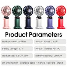 Portable Handheld Electric Fan, Battery Powered, With Stand, 8 Hours Runtime, Digital Display, 5 Speed Levels, 90° Adjustable, Rechargeable Mini Fan For Indoor & Outdoor Use - Multicolor - View 5