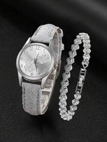 2 Stücke/Set Mädchen Mode elegante Schmetterling Zifferblatt Quarz Uhr und Schmuck Armband Set, geeignet für den täglichen Gebrauch, perfektes Geschenk für Mädchen zu Geburtstag/Feiertagen, toll für Rückkehr zur Schule, Partys, Reisen, Abschluss, Valentinstag, Muttertag, Geschenk für Familie und Freunde - Silber - Übersicht 1