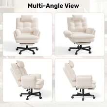 Nalupatio Criss Cross Office Chair With Flip-Up Armrests And Headrest, 135° Reclining Swivel Velvet Criss Cross Chair With Wheels & Foot Rest, Big And Tall Cloud Cross Legged Office Chair For Home,Beige - 米色 - 查看 11