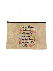 Colorful Maestra Letter & Rainbow Apple Print Cosmetic Bag, Cute & Spacious Storage Pouch, Daily Toiletry Bag, Multi-Functional Storage Bag, Lightweight Travel Handbag, Thoughtful Gift, Travel Souvenir For Friends, Essential Travel Organizer, Suitable For Work, School, Travel, Picnic, Camping, Outdoor Adventure, Valentine's Day Gift, Back To School Essential - Multicolor - View 13