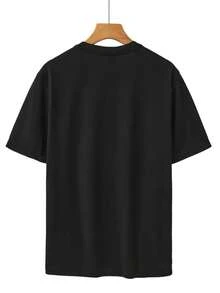 Camiseta de manga corta para hombre con estampado y diseño de cuello redondo, adecuada para el uso diario en primavera y verano. - Negro - Ver 2