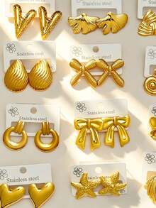 20 Pares de Brincos de Aço Inoxidável, com Designs Geométricos, Florais, em Forma de Coração e Assimétricos, em Estilo de Floresta Marinha. Disponíveis em Dois Estilos: Óleo Gotejante e Dourado, são Elegantes e Fashionistas, Adequados para Uso Diário. O Presente Ideal para o Dia dos Namorados é a Joia Perfeita para Feriados para Professores, Família e Amigos. - Multicolorido - Visão 8