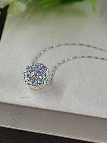 Mặt dây chuyền hình quả cầu pha lê đính kim cương toàn phần bằng bạc Sterling S925, dành cho nữ, chất liệu Cubic Zirconia, bạc nguyên chất tiêu chuẩn. - Bạc - Xem 3