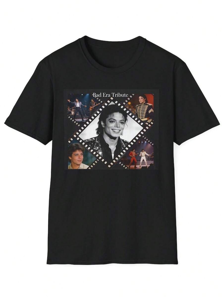 Camiseta con silueta camiseta con icónica pose de baile camiseta gráfica minimalista del Rey del Pop top de ropa urbana de calle regalo de leyenda - Negro - Ver 1