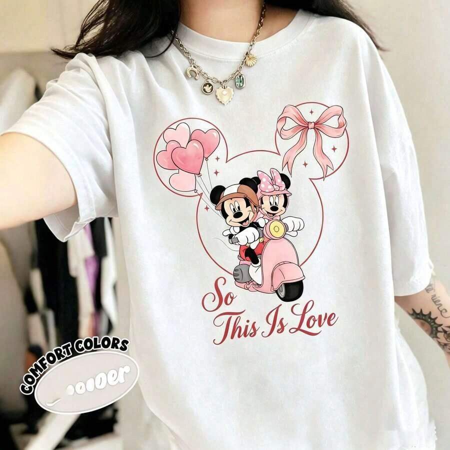 Loose Oversize Vintage Mickey And Minnie Scooter Love Shirt, So This Is Love Valentine, Disney Couple Gift For Her, Disney Pink Heart Love Balloons T-Shirt--Disneys Disneyland Paris The Magic Kingdom Disneyesque The House Of Mouse Mickey Mouse Empire Modest Summer Outfits Take That T Shirt Summer Coord Tops For Women Summer Summer Clothes Women Summer Clothes Summer Tops Summer Tops Women Summer Co Ord Summer Top Summer Outfits White Top Black Top Holiday Outfits For Women  Tops For Women Summer Holiday Gifts Valentine's Day Gifts Earth Day Gifts Oktoberfest Gifts Summer Bank Holiday Gifts - 白色 - 查看 1