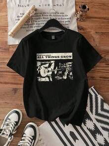 2026 new pure cotton T-shirt  playeras de hombre  playeras de mujerCamiseta de mujer de manga corta, cuello redondo, estampado de banda, suelta y casual, de mezcla de algodón, adecuada para el verano - Negro - Ver 1