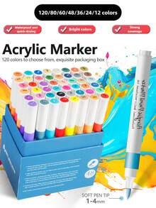 12/24/36/48/60/80/120 Colors Fashion Liquid Acrylic Marker Pens, With Personalized Soft Brush Tip, Suitable For Calligraphy, Painting And Coloring, Essential Watercolor Markers - School Supplies Markers, Great Gift For Boys/Girls Students, Back To School & Teacher Rewards - Acrylic Markers - View 4