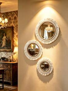 OBOVAY 1Pc/2pcs/3pcs Handmade Boho Woven Wall Decor Mirror Set,Boho Style Living Room Home Wall Decor,Exquisite Fantasy Craftsmanship Wedding Wall Decor,Easy Install, All Season Use,For Christmas & Halloween Gifts,Home Decor-For Living Room,Bedroom,Garden - Beige - View 2