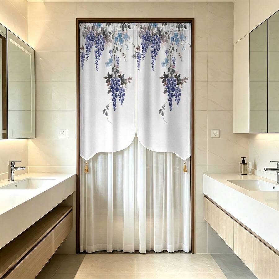 2pcs New Arrival Double Rod Curtain Design, Purple Vine Pattern, Suitable For Small Windows, Villas, Cafes, Shops, 200g/Sqm - 2pcs - View 1