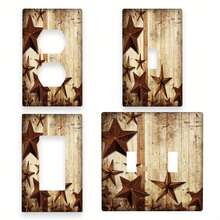 1pc 1 Set/2 Sets Farmhouse Decor Barn Wood Star Design Barn Star Wall Plate Light Switch Cover Decor, Suitable For Room, Kitchen, Bathroom - Star - View 1