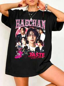 Camiseta retrô NCT Haechan Taste, Camiseta Haechan Taste The 1st Album, Camiseta Haechan CRZY, Camiseta Roll With Me, Camiseta/Suéter NCT Haechan K-pop - Preto - Ver 1