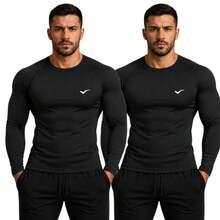 Kit Of 2 Thermal UV 50+ Base Layer Shirts/T-Shirts/Cool Mesh Shirts For Gym And Sports - 2 黑色 - 查看 5
