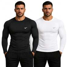 Kit Of 2 Thermal UV 50+ Base Layer Shirts/T-Shirts/Cool Mesh Shirts For Gym And Sports - 黑白 - 查看 5