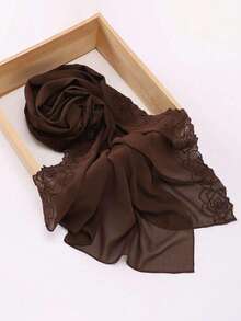 1 Stück eleganter Damenkopftuch mit 3D Rosen Stickerei aus Musselin, weicher Chiffon Stoff mit Spitzenbesatz, geeignet für Abaya und täglichen Gebrauch - Verschiedenfarbig - Übersicht 19