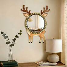 New Arrival Creative Nordic Style Bedroom Living Room Entrance Wooden 2D Retro Wall Hanging Decorative Mirror - A - View 1