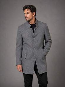 Men's Overcoat, Felted Wool, High Collar. - 深灰色 - 查看 1