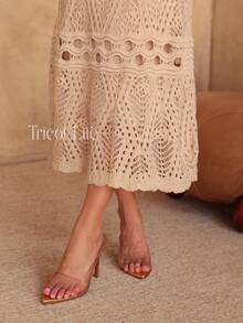Elegant Women's Midi Knit Dress With Long Sleeves And Lace, Mermaid Style, Ideal For Winter Parties, Shapes The Body. - 沙 - 查看 3