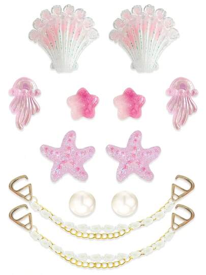 12pcs Iridescent Ocean Style Shell Shoe Charms, Pink & White, Resin Decorative Shoe Clips, Suitable For Hollow Out Clogs