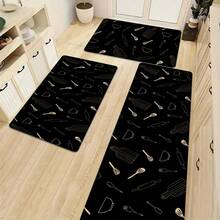 1pc Minimalist Cartoon Kitchen Utensil Pattern Linen Kitchen Rug, Bathroom Mat, Doormat, 3D Printed Rectangle Carpet For Living Room, Bedroom, Hallway, Bathroom, Laundry Room - Polyester Carpet For Indoor And Outdoor Home Decor - Multicolor - View 5