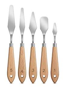 Bộ 5 dao trộn màu cao cấp bằng thép không gỉ, lưỡi dao được đánh bóng đàn hồi, cán gỗ chống trượt tiện dụng, dụng cụ vẽ tranh dành cho họa sĩ, dùng để pha trộn sơn dầu, acrylic, cạo và vẽ chi tiết. - 5 cái - Xem 6