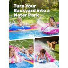 JOYIN Tobogán de agua de 6.86 m y 2 tablas inflables, tobogán de agua extra largo y resistente para césped con aspersor para niños y adultos, juguete acuático de verano para patio trasero al aire - Azul rosa - Ver 8