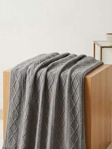 1pc Wavy Pattern Blanket, Nordic Style Acrylic Rectangle Tassel Solid Color Sofa Cover Throw Rug, Nap Blanket, Knitted Blanket - Vertical Diamond-shaped Dark Gray - View 5