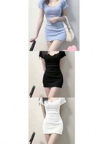 Inssexy-minivestido adelgazante con escote picante para mujer, versión coreana, moda Pure Desire, vestidos que cubren la cadera - Blanco - Ver 3
