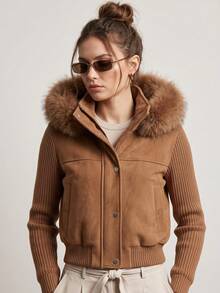 Women's Wool Jacket, Winter Coat, Lined, Thermal, New, Elegant, Luxury, Cropped - Lạc đà - Xem 1