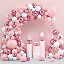 50pcs Pink Balloon And Aluminum Foil Sequin Balloon Garland Arch Kit, For Princess Theme Wedding Decor, Birthday Party Decor, Anniversary Decor, Graduation Decor, Holiday Decor, Shower Decor, Indoor Outdoor Decor, Home Room Decor - 18 YEARS - View 5