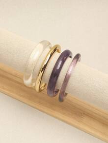 Set de 4 piezas de pulseras elegantes y retro, de estilo minimalista y de moda, adecuadas para uso casual, joyería de moda para mujer, de acrílico, apropiadas para uso diario y de fiesta - Morado - Ver 3