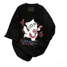 2026 Summer New Cute Punk Cat Guitar Printed Short Sleeve T-Shirt Summer Oversized Graphic Tees Harajuku Vintage Aesthetic Baggy Top For Men & Women Casual Breathable Cotton Blend Fashionable Design Comfortable Wear All Day Long Daily Casual T-Shirt - WH - Xem 2
