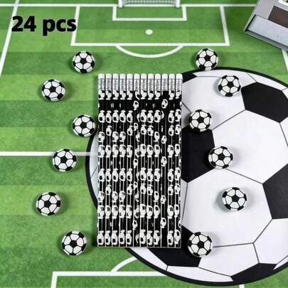 24pcs Football Theme HB Pencils With Football Erasers, Suitable For Writing, Drawing And Sketching, Sports Stationery, School & Office Supplies, Quality Writing Tools For Professional Artists, Sketching Pencils, Office Stationery, Themed Stationery, Fun Design, Quality Erasers, Art Supplies, Drawing Pencils, Football Fans, Creative Professionals, Back To School, Birthday Gifts, Holiday Party Favors, Gift Bag Fillers