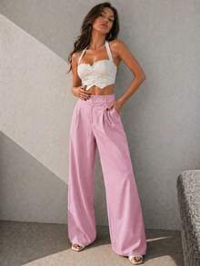 A&DD MODA, REF: AS1341-AS1400, Women's Pants, High Waist, Casual, Wide Leg, Pockets, Elegant, Sophisticated, Modern, Fashion Look, Current Style, Versatile Piece, Comfortable, High Quality, Uncomplicated Look, Women's Fashion. - 淺粉色 - 查看 4