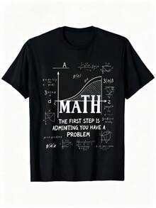 Camiseta de Manga Corta Negra con Estampado de Fórmulas Matemáticas y Texto Math The First Step Is Admitting You Have a Problem para Estudiantes y Amantes de las Matemáticas - Negro - Ver 1
