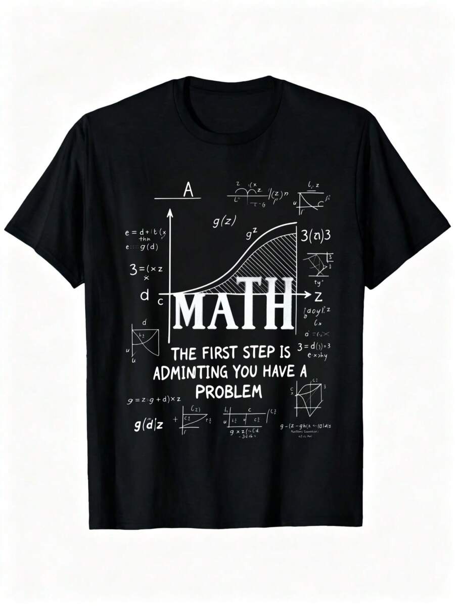 Camiseta de Manga Corta Negra con Estampado de Fórmulas Matemáticas y Texto Math The First Step Is Admitting You Have a Problem para Estudiantes y Amantes de las Matemáticas - Negro - Ver 1