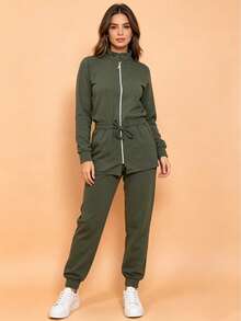 Women's Lisa Set, Stretchy Wool Fabric, Pants With Pockets. - Army Green - View 2