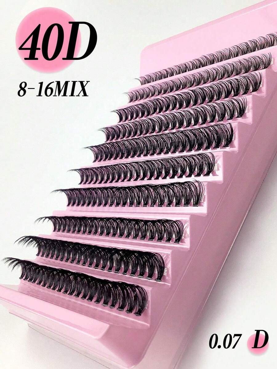 40 sợi mi giả lông chồn, 200 sợi mi giả dạng chùm, mi cong chữ D 0.07mm, độ dày 9-16mm, mi nối tự nhiên hỗn hợp, mi giả dạng chùm 3D kiểu Nga - Bộ trang điểm mắt, mi giả dạng chùm, mi giả, mi giả từng sợi, mi giả. - D - Xem 1