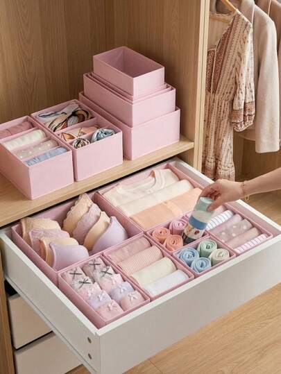 1/3/6 Cajas de almacenamiento de ropa interior rosa, organizadores de armario plegables, cajas de almacenamiento de sujetador, bragas y calcetines, contenedores de gran capacidad, cestas de almacenamiento con estilo de cajón, organizadores de maquillaje para el dormitorio, organizadores de calcetines de tela no tejida, organizadores de armario para sujetadores, corbatas, bufandas, decoración del hogar, organización del dormitorio, almacenamiento de dormitorio