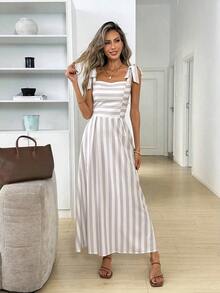 Women's Striped Tie Shoulder Casual Dress Women's Sleeveless Square Neck Striped A Line Maxi Dress VacationChic Women's Vertical Striped A Line Long Dress With Tie Shoulder Straps Summer Dress Spring Dresses Easter Dress Women Beach Dress Dress For Wedding Guest Vacation Dress,Summer Dresses For Women - Multicolor - Ver 9