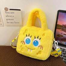 SpongeBob SquarePants Túi xách hoạt hình SquarePants 1 chiếc, túi đựng mỹ phẩm, túi đeo chéo cỡ lớn dễ thương, túi đeo vai phù hợp đựng nhiều loại mỹ phẩm, túi thời trang, dễ thương, Kawaii, túi đi biển - Nhiều màu - Xem 3